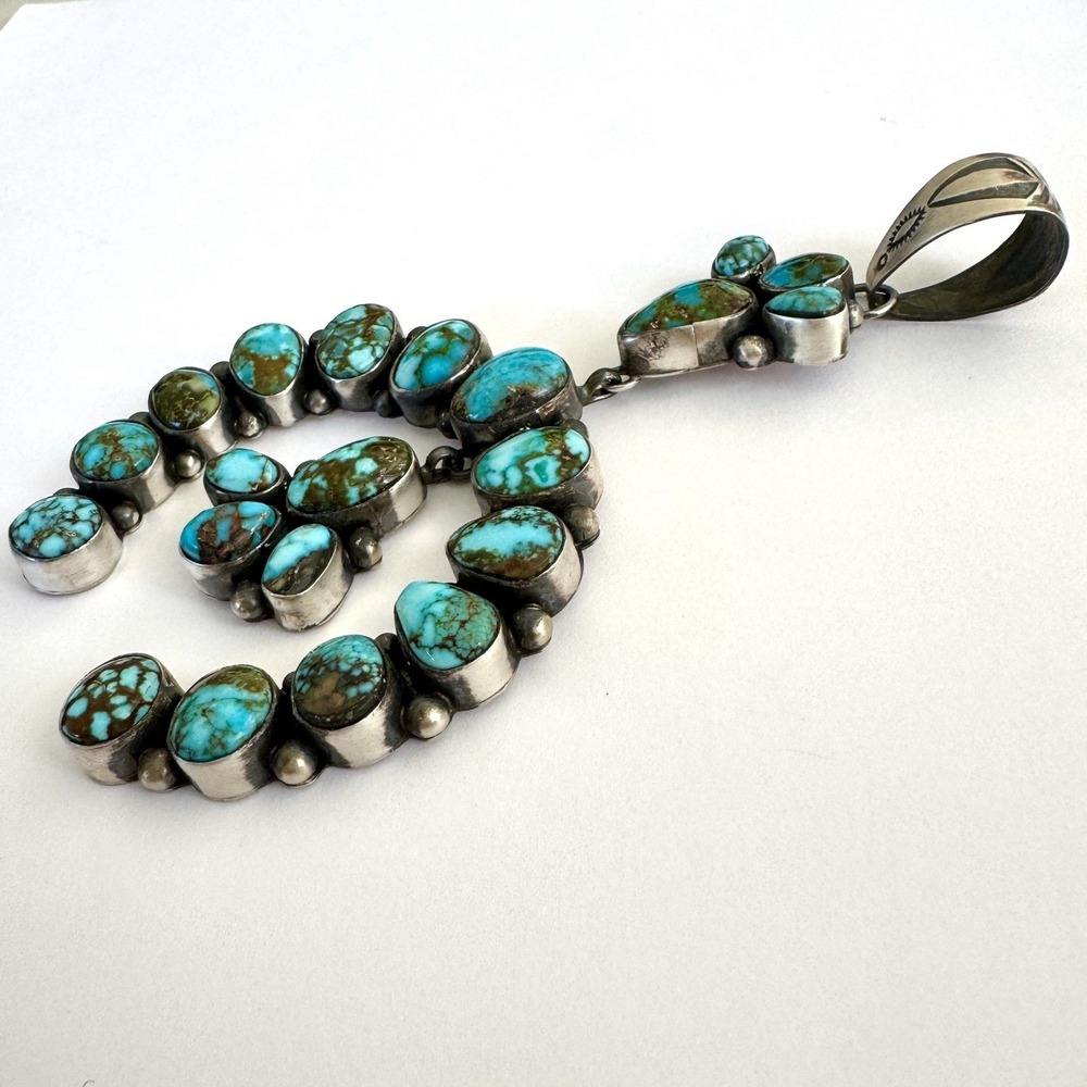 Navajo Naja Pendant Turquoise 4.5in‎ BIG Squash Blossom Signed Smith Native Amer - Picture 5 of 11